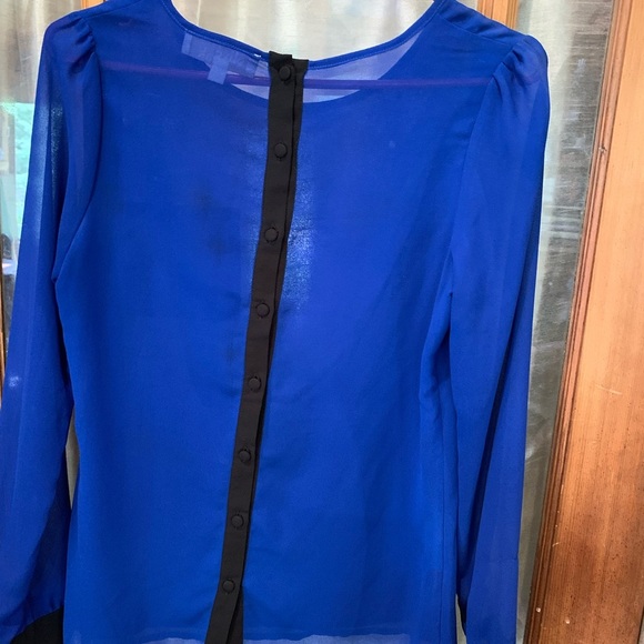 Vintage Olive & Oak Button up Royal Blue long sleeve Top Preppy Sexy Career S-XS - Picture 3 of 5